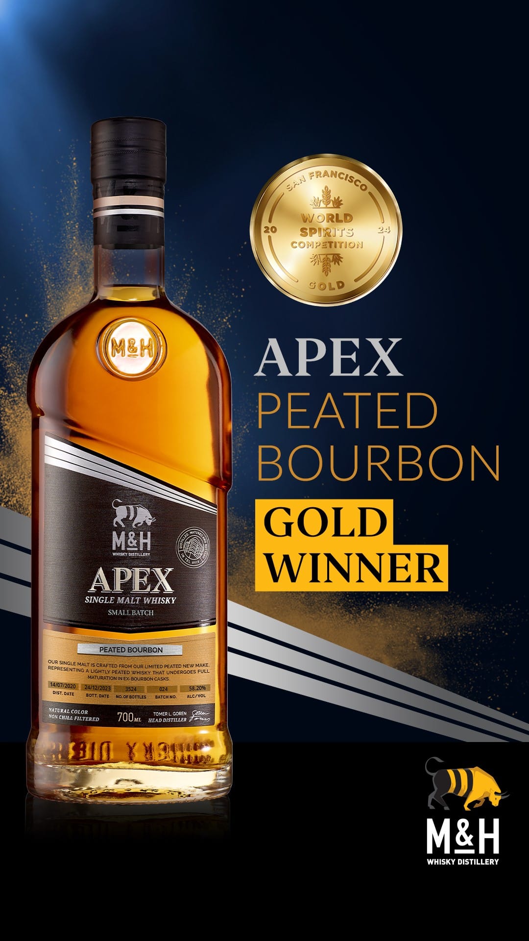 Milk & Honey APEX Peated Bourbon - award mood shot